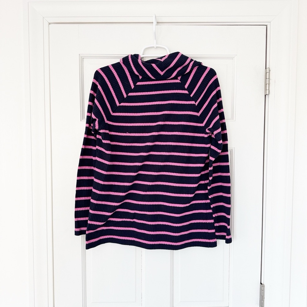TALBOTS top size M blue pink striped cowl neck waffle knit shirt - Picture 2 of 5